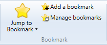 The Bookmark controls on the ribbon bar.